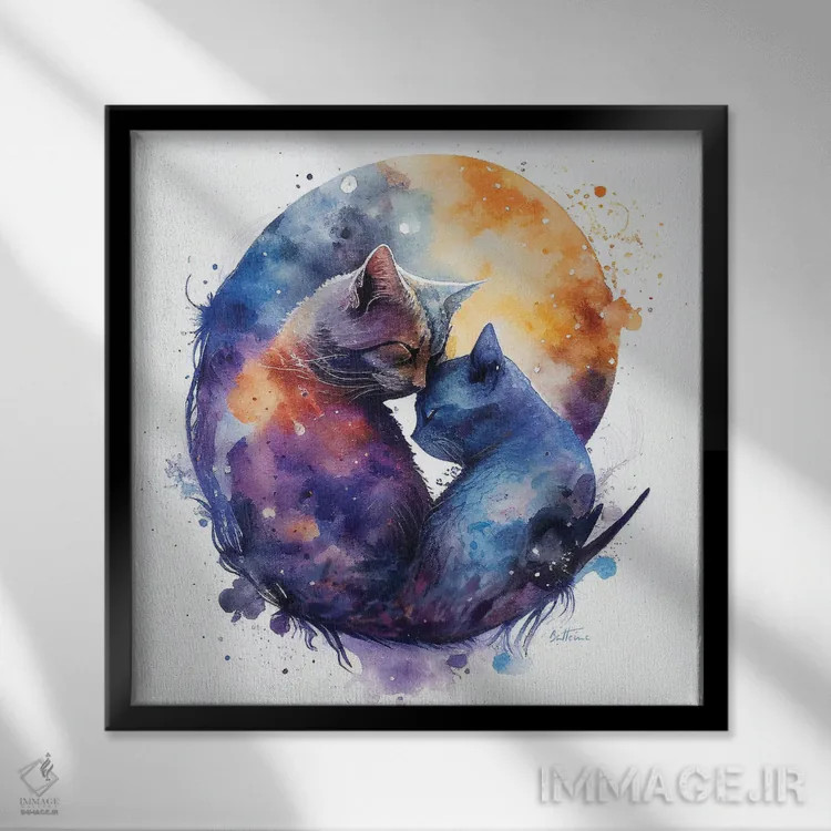 تابلو گربههای دوستداشتنی اثر بن هاین (هنرمند بلژیکی) - نمای قابدار مشکی