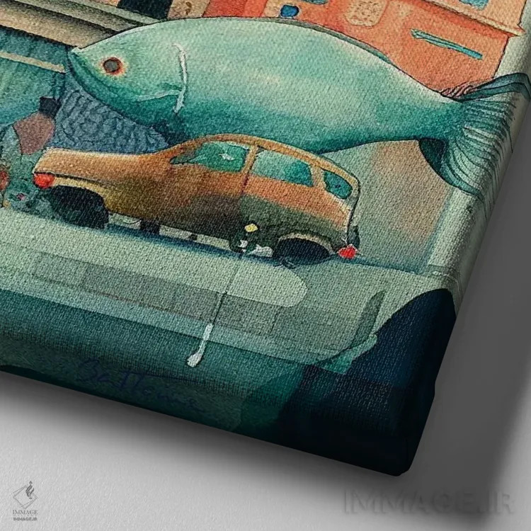 تابلو ماهی در شهر اثر بن هاین (هنرمند بلژیکی) - نمای نزدیک بافت بوم