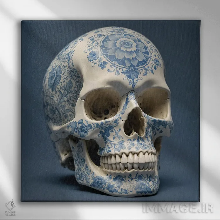 تابلو جمجمه چینی I اثر بن هاین (هنرمند بلژیکی) - نمای روبهرو روی دیوار
