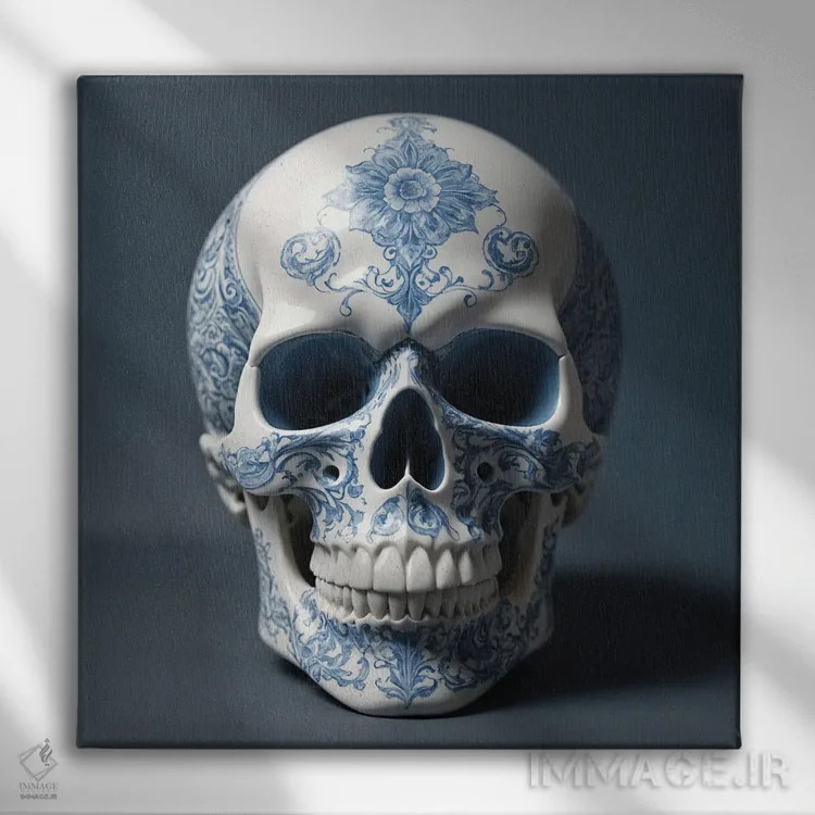 تابلو جمجمه چینی II اثر بن هاین (هنرمند بلژیکی) - نمای روبهرو روی دیوار