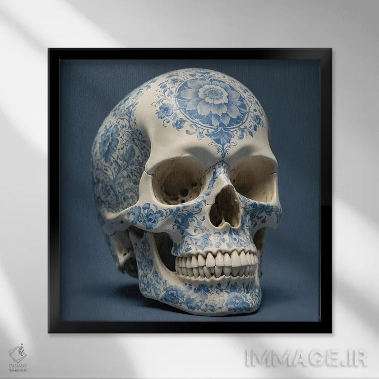 تابلو جمجمه چینی I اثر بن هاین (هنرمند بلژیکی) - نمای قابدار مشکی