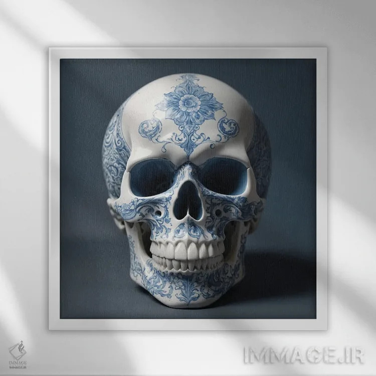 تابلو جمجمه چینی II اثر بن هاین (هنرمند بلژیکی) - نمای قابدار سفید