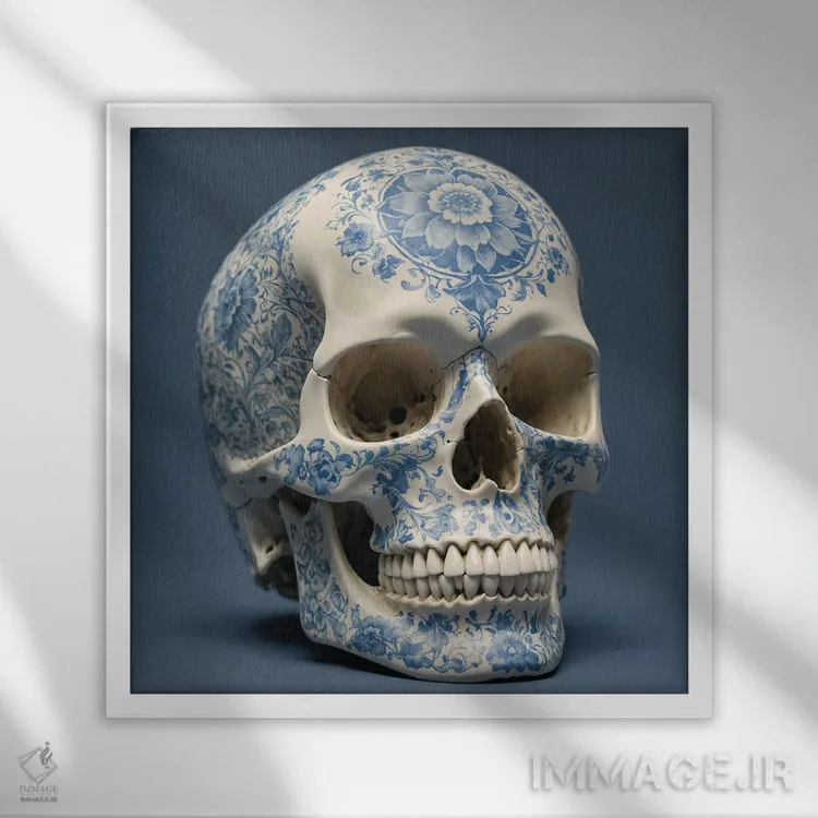 تابلو جمجمه چینی I اثر بن هاین (هنرمند بلژیکی) - نمای قابدار سفید