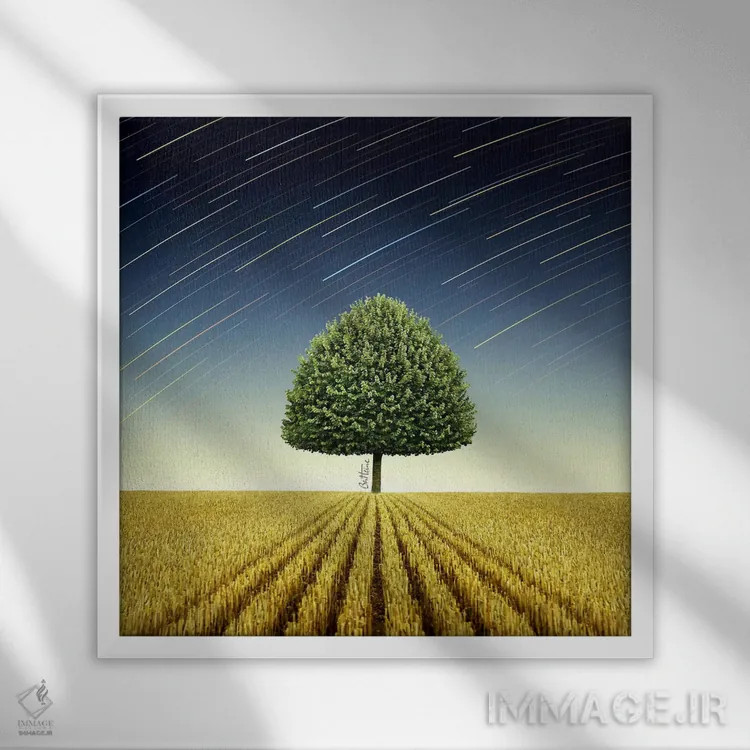 تابلو درخت سیب نیوتن اثر بن هاین (هنرمند بلژیکی) - نمای قابدار سفید