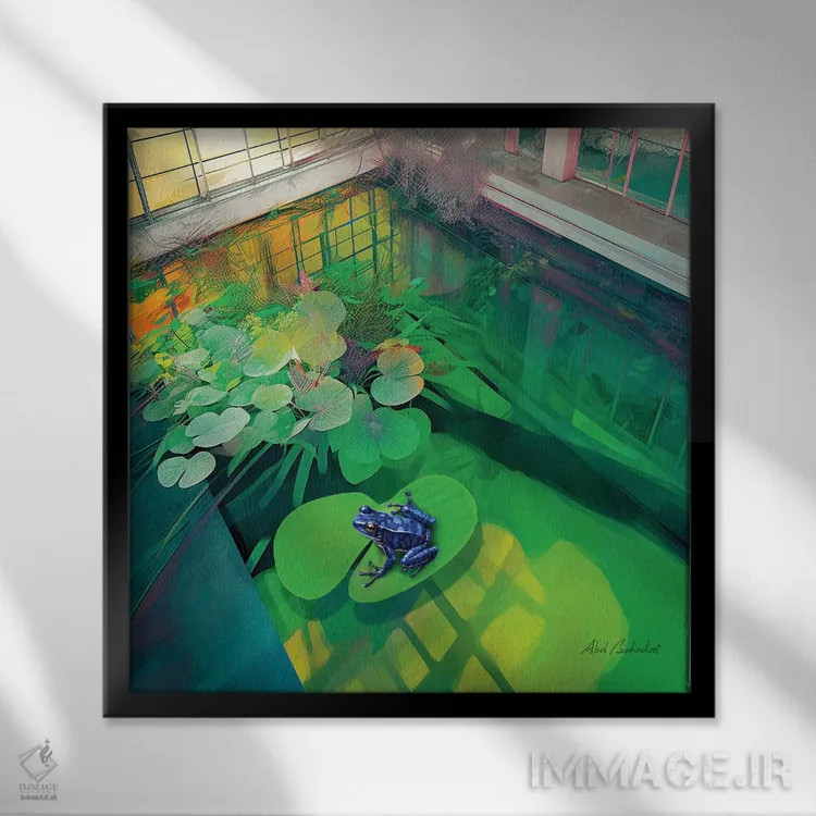 تابلو قورباغه آبی اثر ابوال بهادری - نمای قابدار مشکی