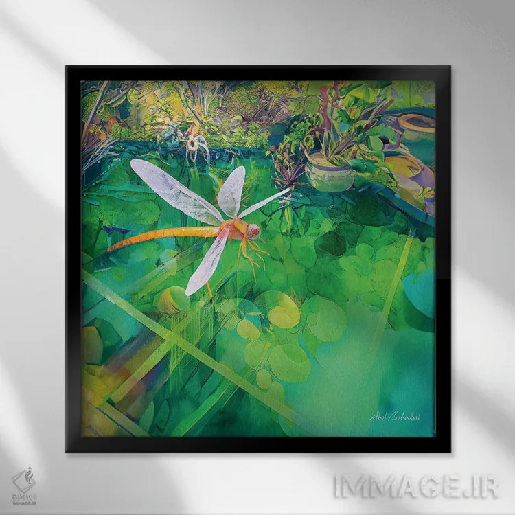 تابلو باغ وزوزکننده اثر ابوال بهادری - نمای قابدار مشکی