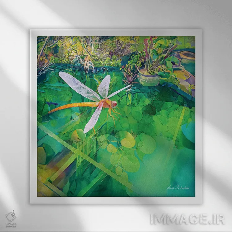 تابلو باغ وزوزکننده اثر ابوال بهادری - نمای قابدار سفید