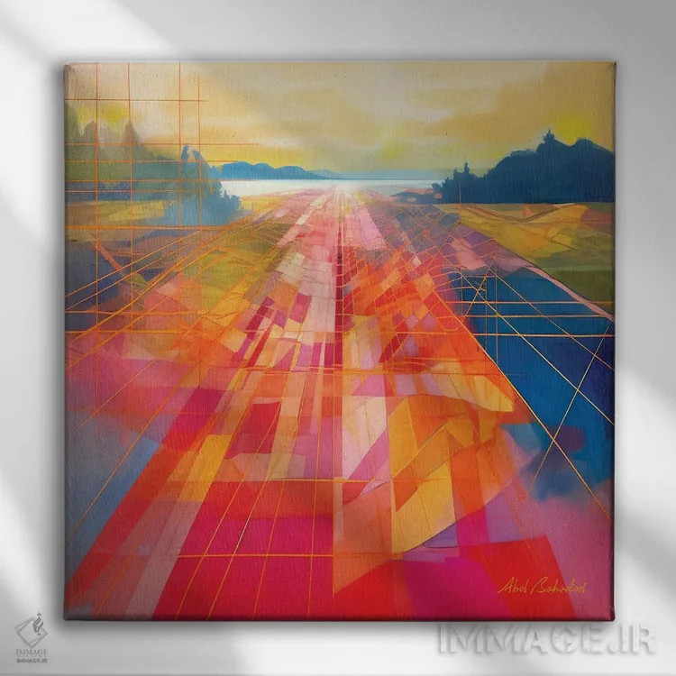 تابلو مزارع رنگی اثر ابوال بهادری - نمای روبهرو روی دیوار
