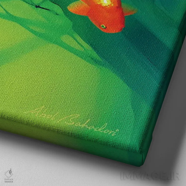 تابلو حوضچه کوی (نوعی ماهی) اثر ابوال بهادری - نمای نزدیک بافت بوم