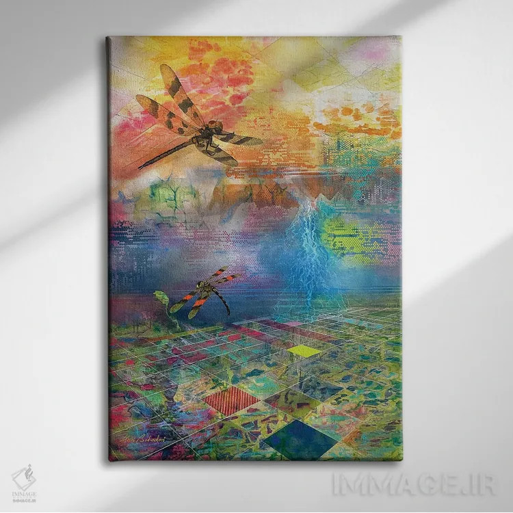 تابلو سنجاقکها اثر ابوال بهادری - نمای روبهرو روی دیوار