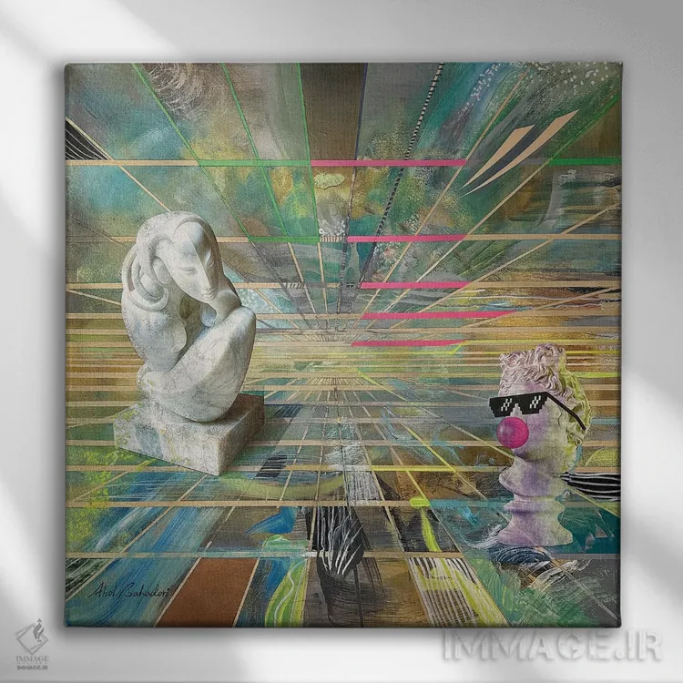 تابلو گرانش کوانتومی اثر ابوال بهادری - نمای روبهرو روی دیوار