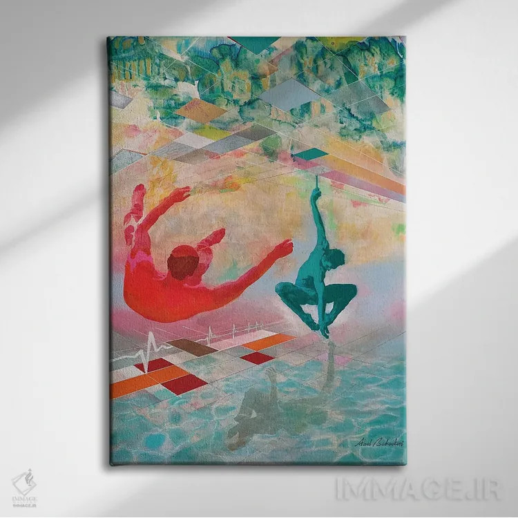 تابلو سقوطها اثر ابوال بهادری - نمای روبهرو روی دیوار