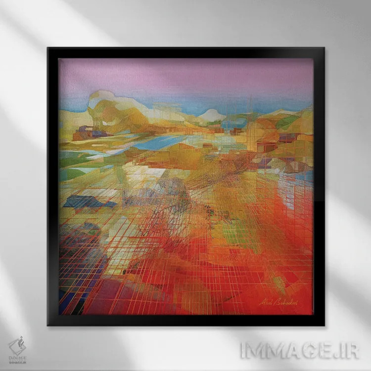 تابلو طلوع برداشت محصول اثر ابوال بهادری - نمای قابدار مشکی