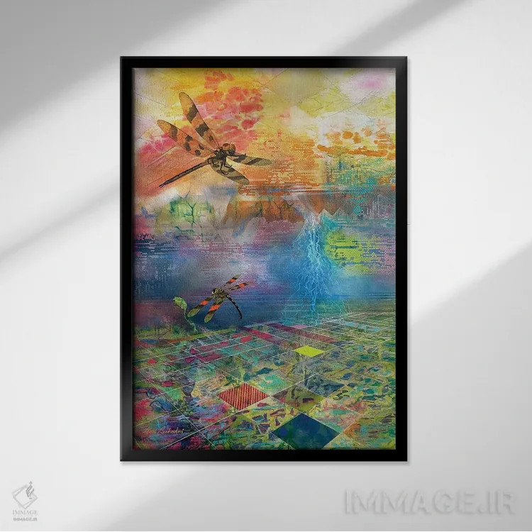 تابلو سنجاقکها اثر ابوال بهادری - نمای قابدار مشکی