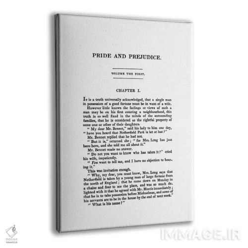 تابلو صفحه کتاب غرور و تعصب اثر جین آستن اثر بیبلیوتوگرافی - نمای پرسپکتیو محصول