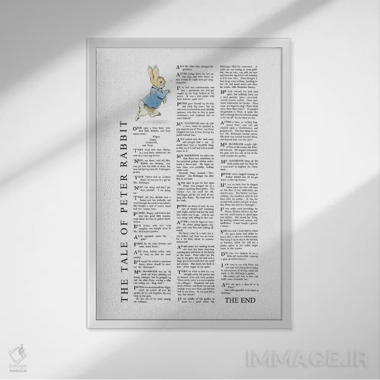 تابلو پیتر خرگوشه اثر بئاتریکس پاتر اثر بیبلیوتوگرافی - نمای قابدار سفید