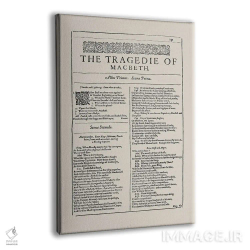 تابلو صفحه اولین نسخه مکبث در بادام (جلد بادامی) اثر بیبلیوتوگرافی - نمای پرسپکتیو محصول
