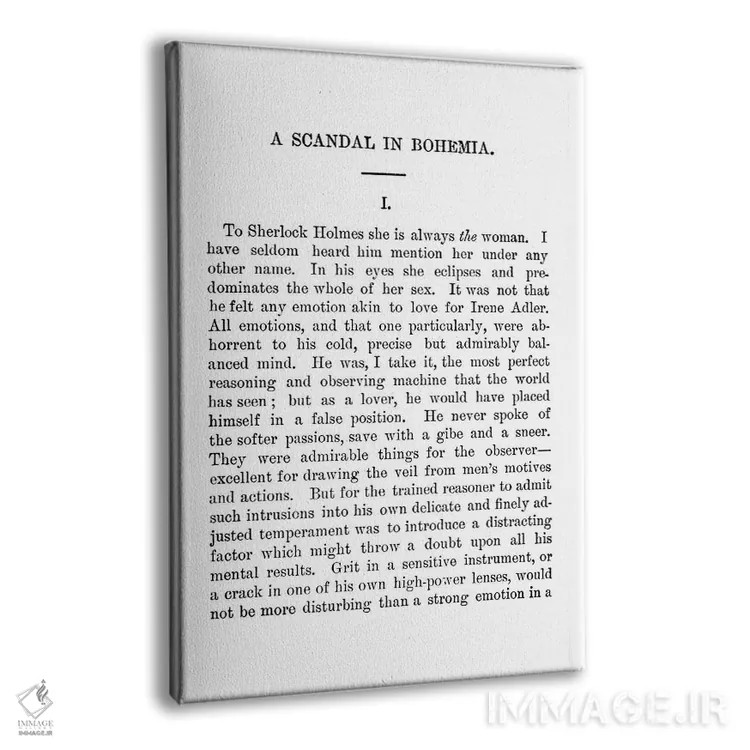 تابلو صفحه کتاب رسوایی در بوهمیا، شرلوک هولمز اثر بیبلیوتوگرافی - نمای پرسپکتیو محصول