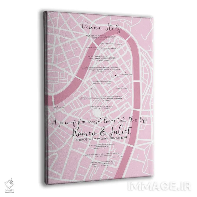 تابلو اینفوگرافیک رومئو و ژولیت در ورونا اثر بیبلیوتوگرافی - نمای پرسپکتیو محصول
