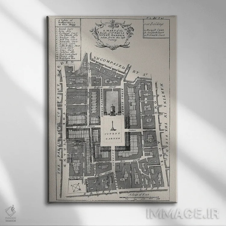 تابلو نقشه خیابان کاونت گاردن اثر بیبلیوتوگرافی - نمای روبهرو روی دیوار