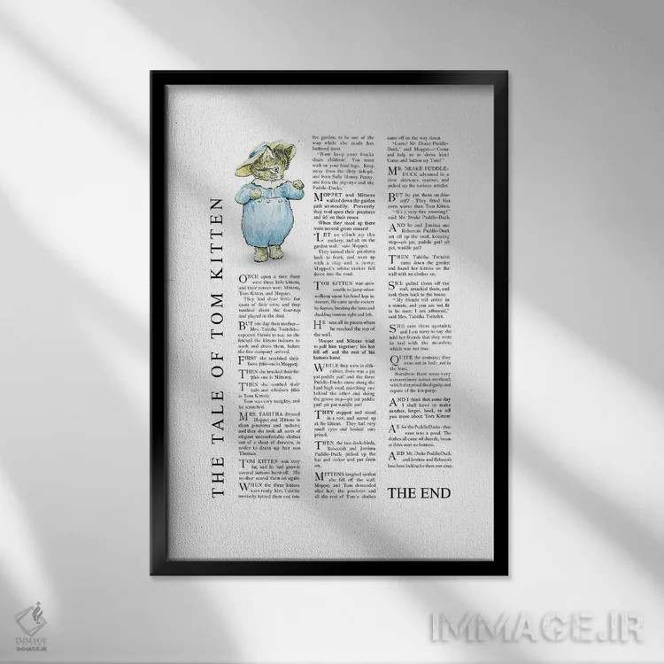تابلو تام بچهگربه اثر بئاتریکس پاتر اثر بیبلیوتوگرافی - نمای قابدار مشکی
