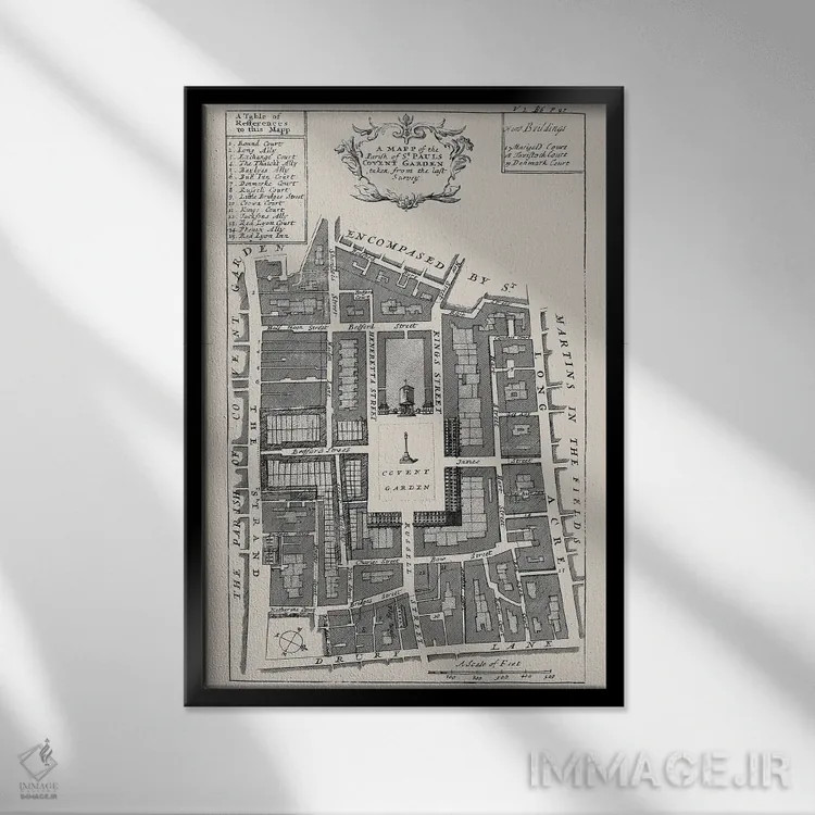 تابلو نقشه خیابان کاونت گاردن اثر بیبلیوتوگرافی - نمای قابدار مشکی