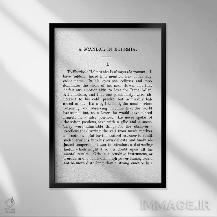 تابلو صفحه کتاب رسوایی در بوهمیا، شرلوک هولمز اثر بیبلیوتوگرافی - نمای قابدار مشکی