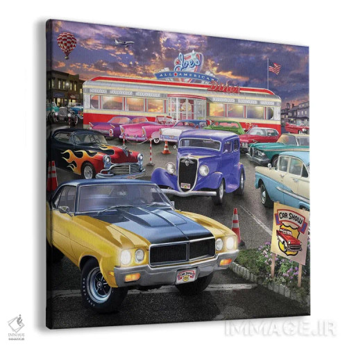 تابلو نمایشگاه خودرو در کافه رستوران اثر تصویرسازی بیگلو - نمای پرسپکتیو محصول