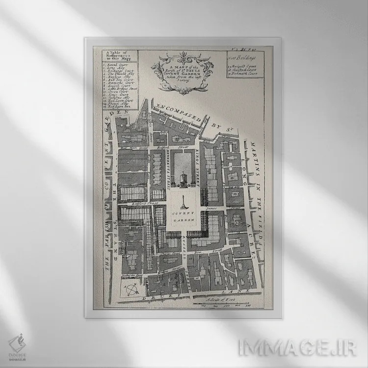تابلو نقشه خیابان کاونت گاردن اثر بیبلیوتوگرافی - نمای قابدار سفید