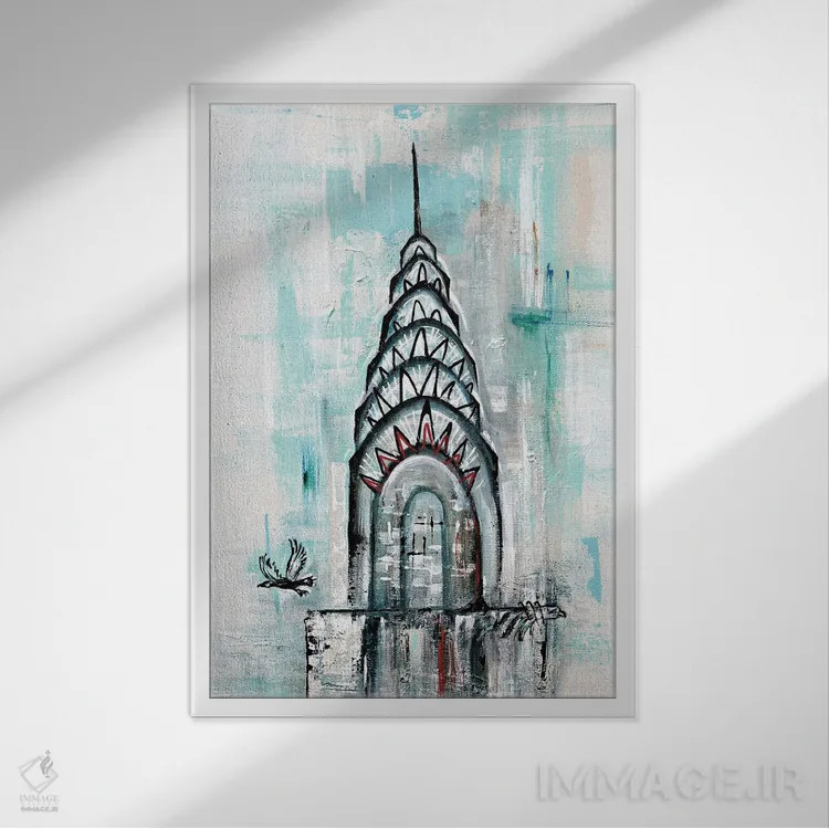 تابلو ساختمان کرایسلر (دکو هنری نیویورک) اثر آنجلا بیسون - نمای قابدار سفید