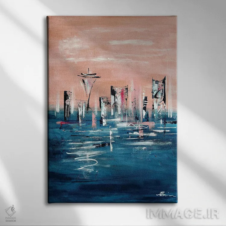 تابلو افق سیاتل میانهقرن رزگلد صورتی اثر آنجلا بیسون - نمای روبهرو روی دیوار