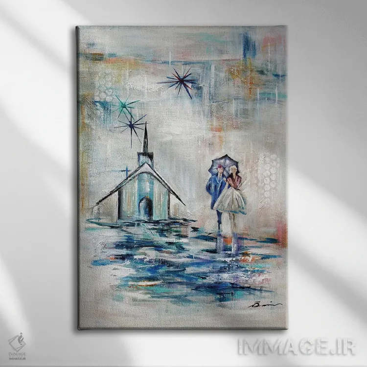 تابلو کلیسای عشق انتزاعی میانهقرن اثر آنجلا بیسون - نمای روبهرو روی دیوار