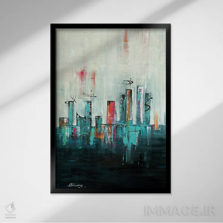 تابلو افق آپتاون میانهقرن XXI اثر آنجلا بیسون - نمای قابدار مشکی