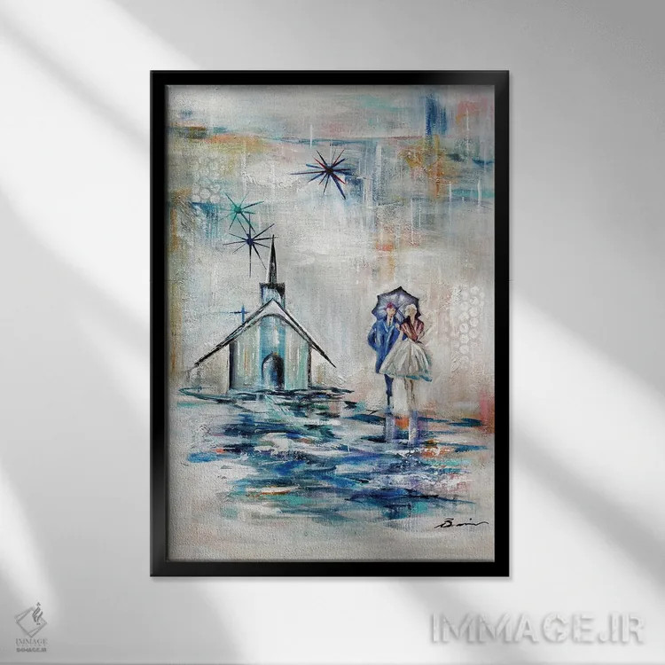 تابلو کلیسای عشق انتزاعی میانهقرن اثر آنجلا بیسون - نمای قابدار مشکی