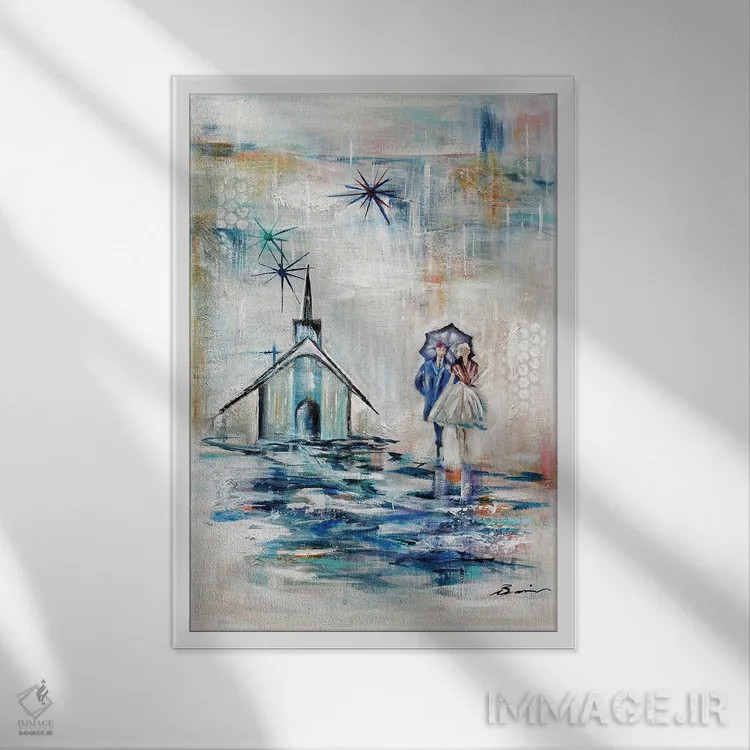تابلو کلیسای عشق انتزاعی میانهقرن اثر آنجلا بیسون - نمای قابدار سفید