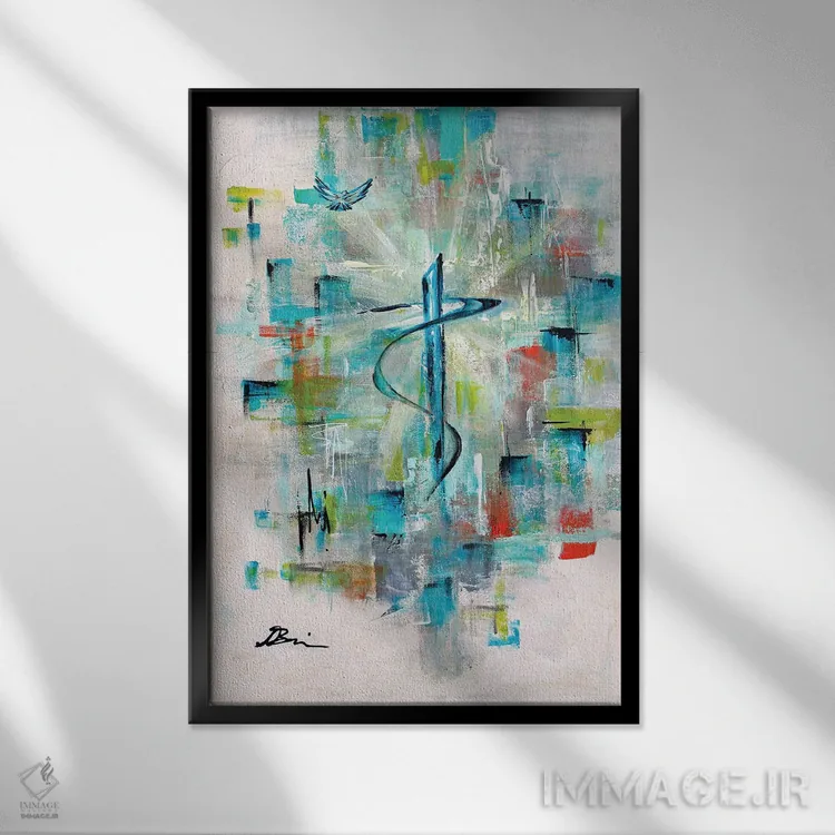 تابلو انتزاعی میانهقرن؛ باور به صلیب مقدس مسیحی اثر آنجلا بیسون - نمای قابدار مشکی