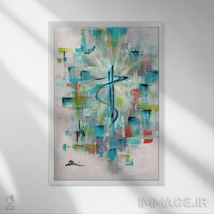 تابلو انتزاعی میانهقرن؛ باور به صلیب مقدس مسیحی اثر آنجلا بیسون - نمای قابدار سفید