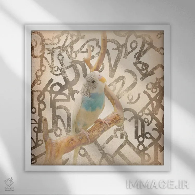 تابلو مرغ عشق دمدراز اثر فایو بای فایو کالکتیو - نمای قابدار سفید