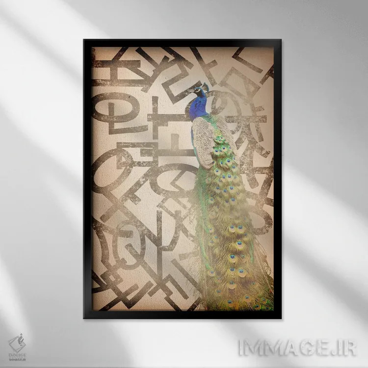 تابلو طاووس مغرور و نجیب اثر فایو بای فایو کالکتیو - نمای قابدار مشکی