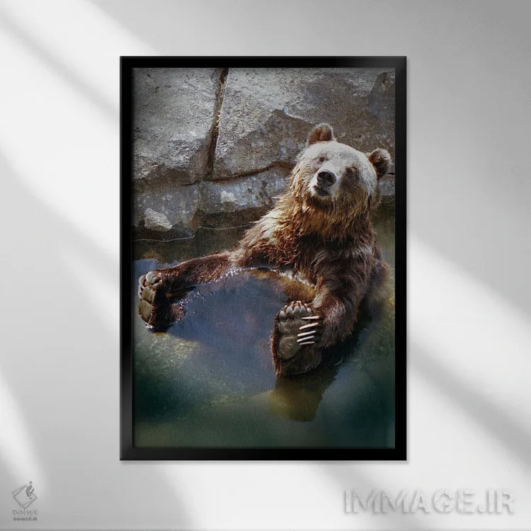 تابلو خرس گریزلی اثر بنجامین پاجت - نمای قابدار مشکی