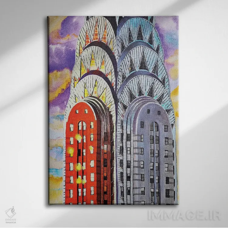 تابلو ساختمان کرایسلر رو به خورشید اثر بیکِیآرتکت (استودیو هنر و معماری) - نمای روبهرو روی دیوار