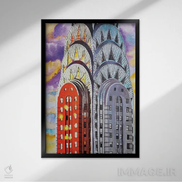 تابلو ساختمان کرایسلر رو به خورشید اثر بیکِیآرتکت (استودیو هنر و معماری) - نمای قابدار مشکی