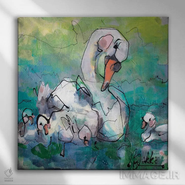 تابلو خانواده قوها اثر ماریکه بکه - نمای روبهرو روی دیوار