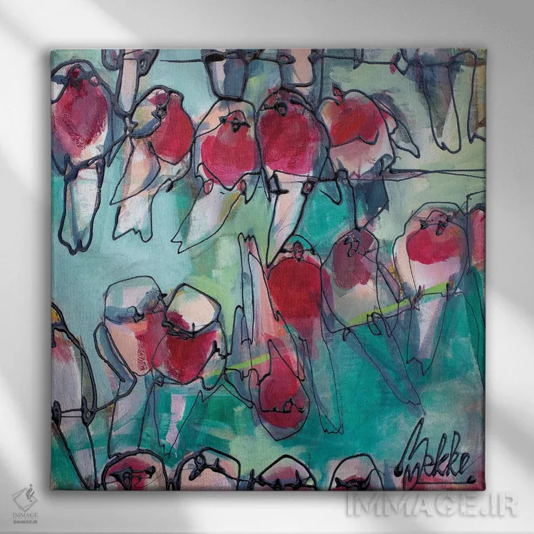 تابلو چهل سینهسرخ اثر ماریکه بکه - نمای روبهرو روی دیوار