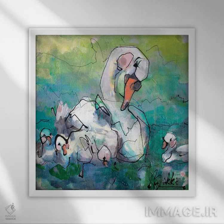 تابلو خانواده قوها اثر ماریکه بکه - نمای قابدار سفید