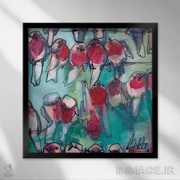 تابلو چهل سینهسرخ اثر ماریکه بکه - نمای قابدار مشکی