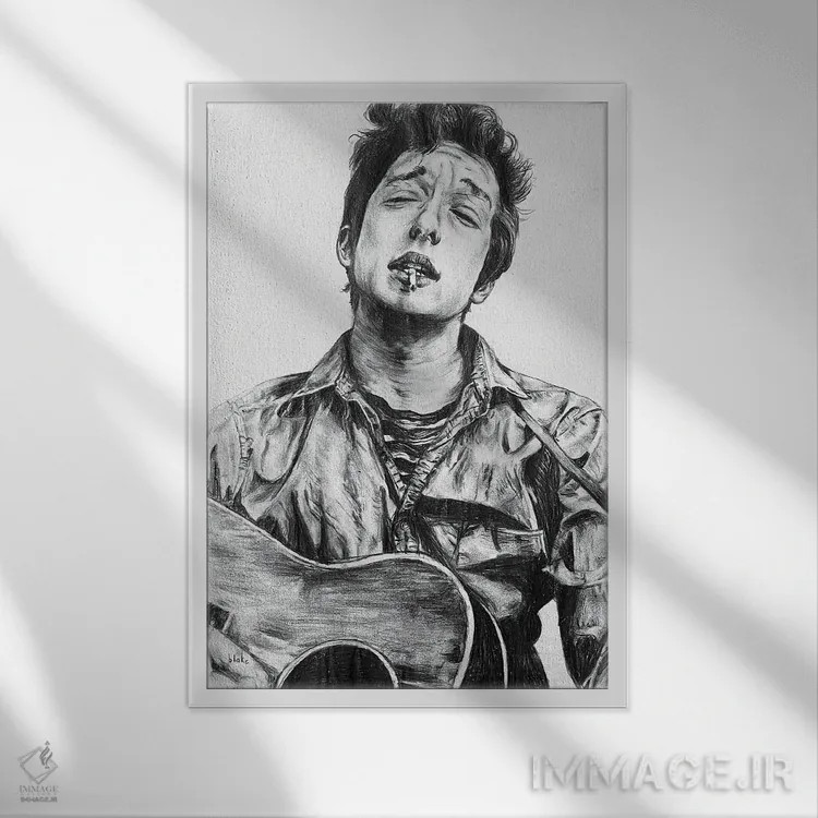 تابلو دیلن آکوستیک (باب دیلن) اثر بلیک مانچ - نمای قابدار سفید