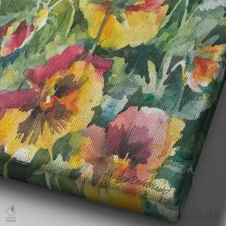 تابلو بنفشههای بینقص اثر آنلاین بوکنکمپ - نمای نزدیک بافت بوم