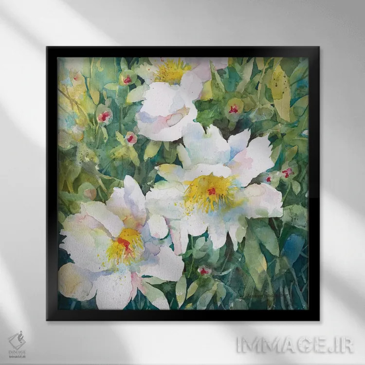 تابلو گلهای صدتومانی دستنخورده اثر آنلاین بوکنکمپ - نمای قابدار مشکی