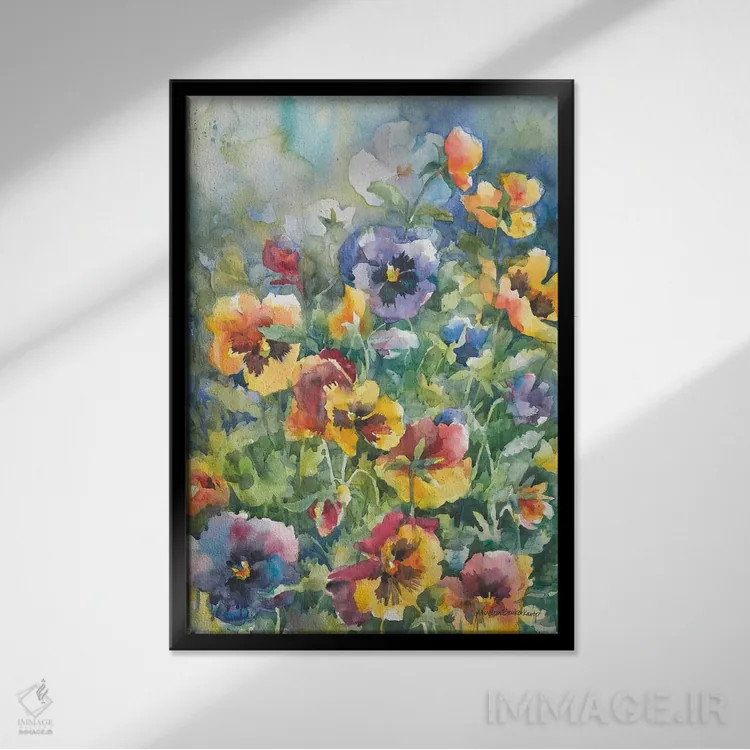 تابلو بنفشههای بینقص اثر آنلاین بوکنکمپ - نمای قابدار مشکی